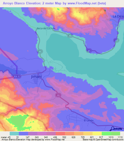 Arroyo Blanco,Dominican Republic Elevation Map