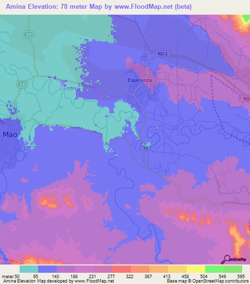 Amina,Dominican Republic Elevation Map