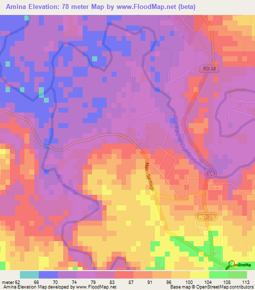 Amina,Dominican Republic Elevation Map