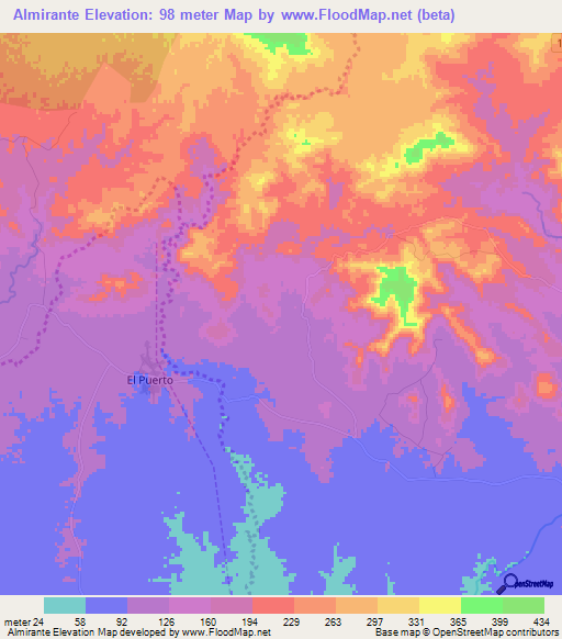 Almirante,Dominican Republic Elevation Map