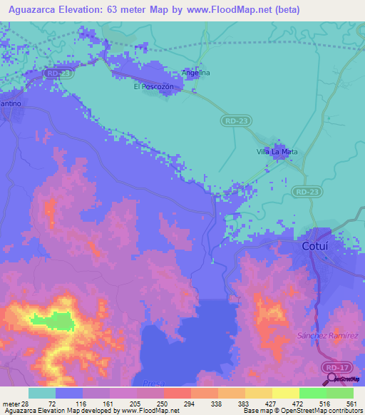 Aguazarca,Dominican Republic Elevation Map