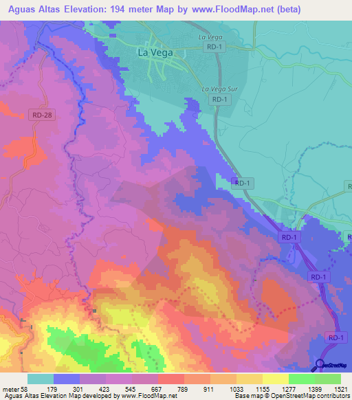 Aguas Altas,Dominican Republic Elevation Map