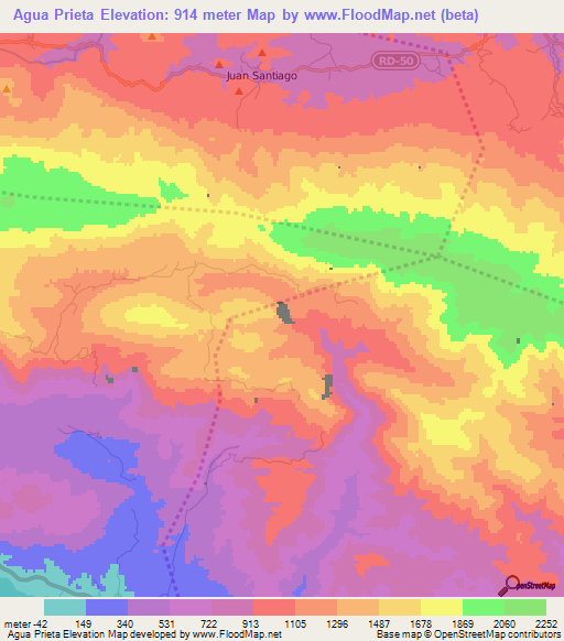 Agua Prieta,Dominican Republic Elevation Map