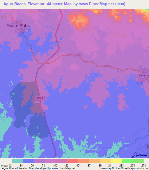 Agua Buena,Dominican Republic Elevation Map