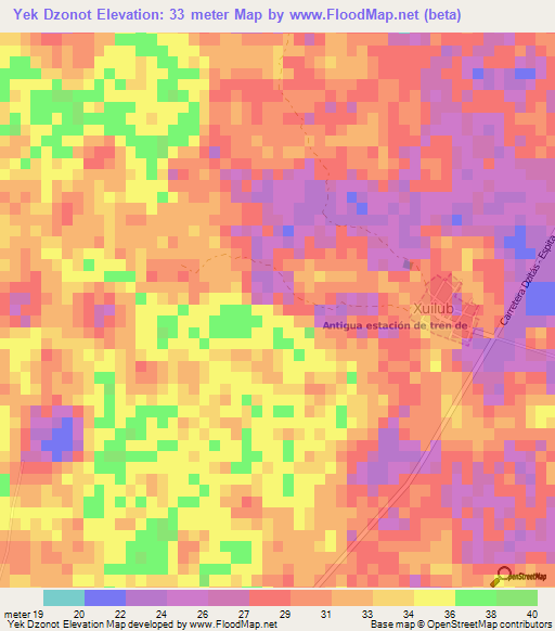 Yek Dzonot,Mexico Elevation Map