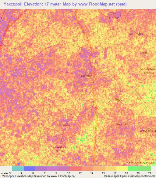 Yaxcopoil,Mexico Elevation Map