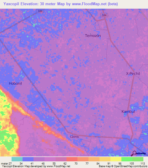 Yaxcopil,Mexico Elevation Map