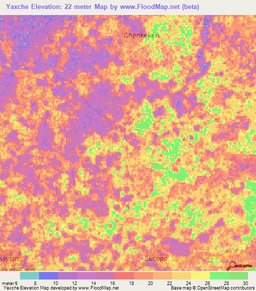 Yaxche,Mexico Elevation Map