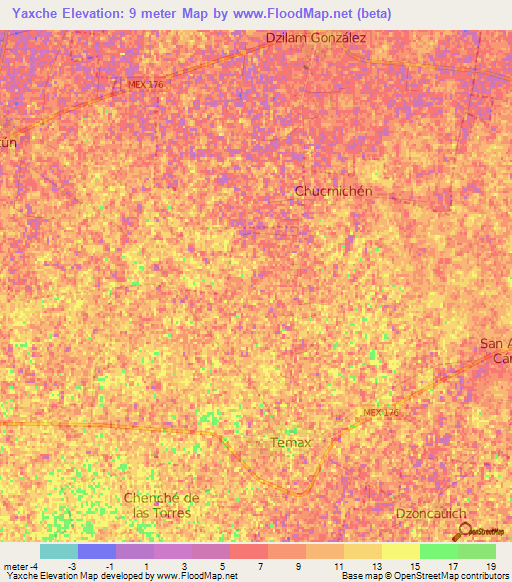 Yaxche,Mexico Elevation Map
