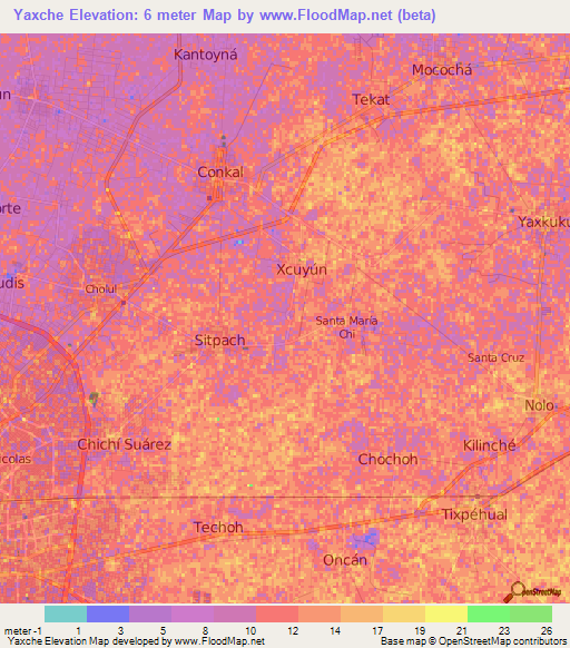 Yaxche,Mexico Elevation Map