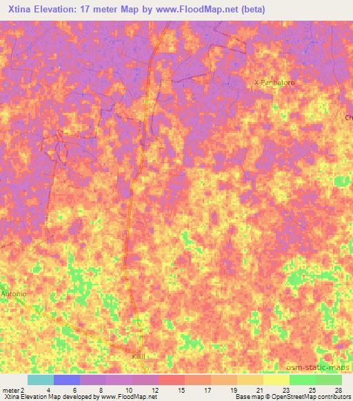 Xtina,Mexico Elevation Map