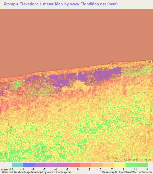 Xtampu,Mexico Elevation Map