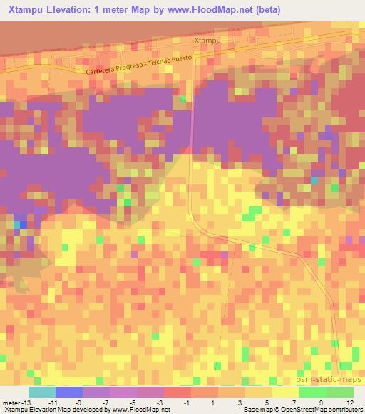 Xtampu,Mexico Elevation Map