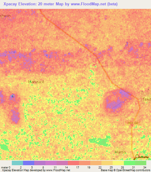 Xpacay,Mexico Elevation Map