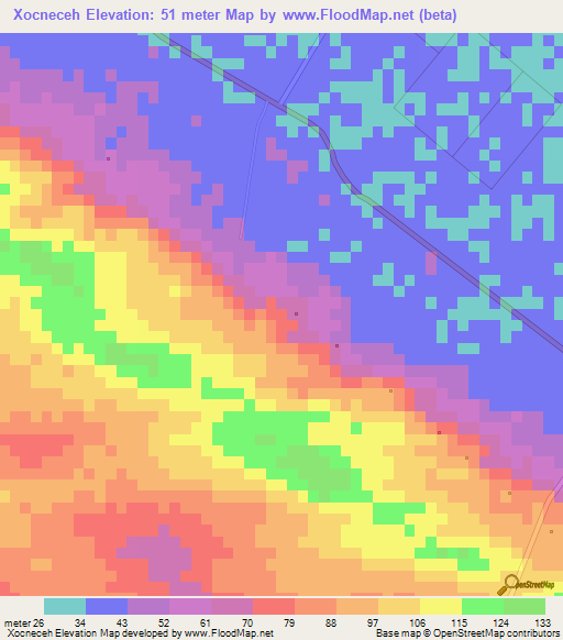 Xocneceh,Mexico Elevation Map