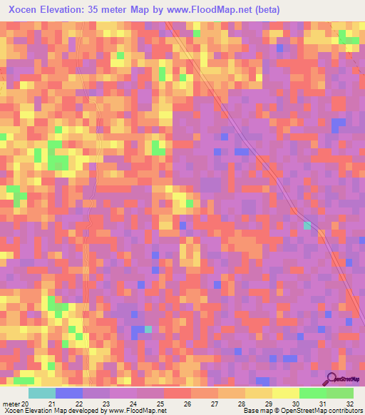 Xocen,Mexico Elevation Map