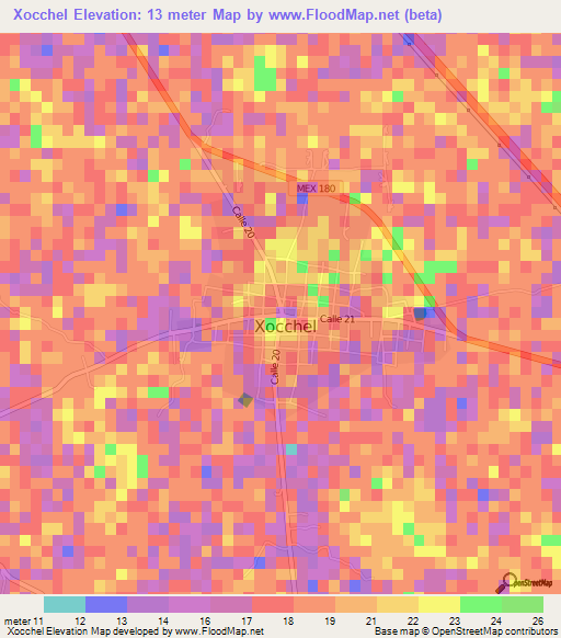 Xocchel,Mexico Elevation Map