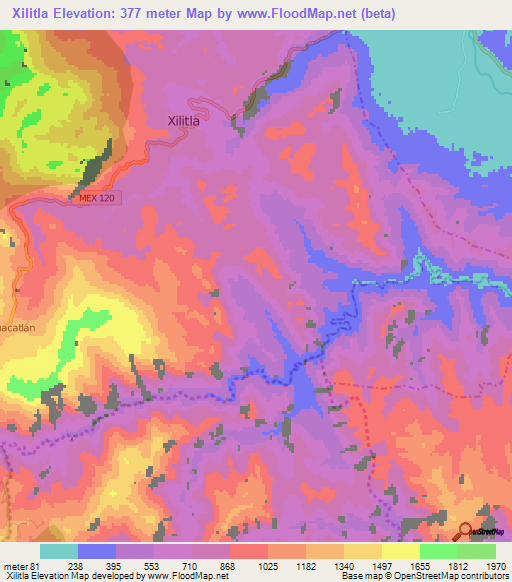 Xilitla,Mexico Elevation Map