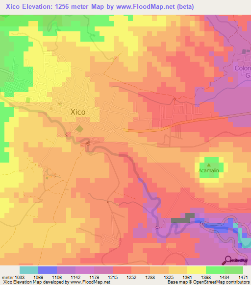 Xico,Mexico Elevation Map