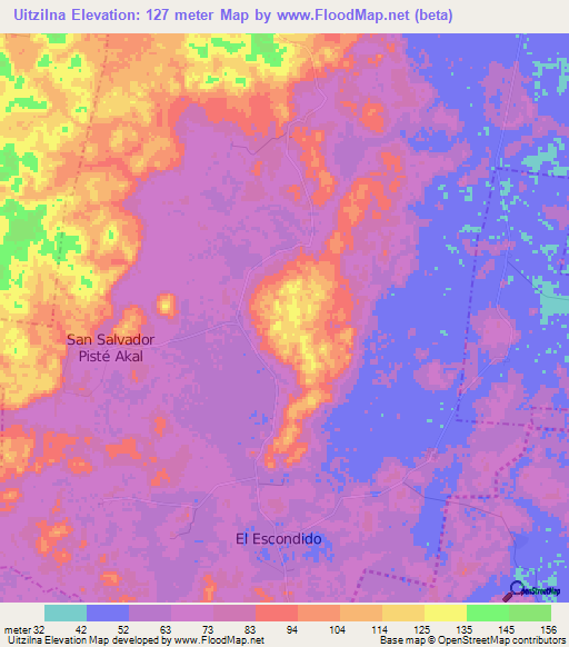 Uitzilna,Mexico Elevation Map