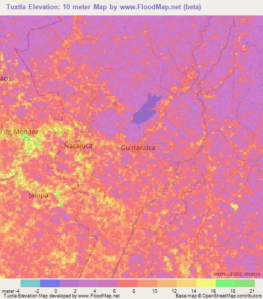 Tuxtla,Mexico Elevation Map
