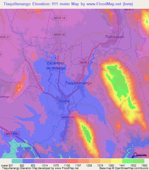 Tlaquiltenango,Mexico Elevation Map