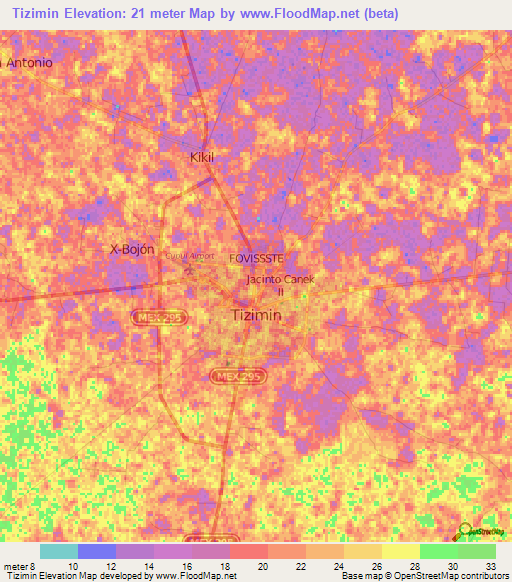 Tizimin,Mexico Elevation Map