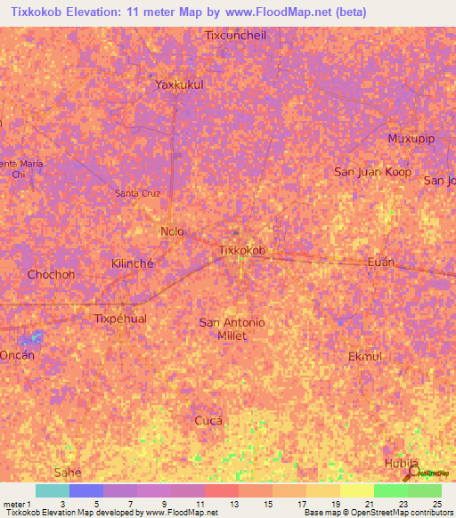 Tixkokob,Mexico Elevation Map