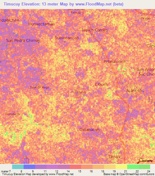 Timucuy,Mexico Elevation Map
