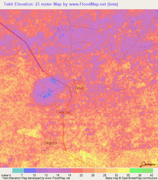 Tekit,Mexico Elevation Map