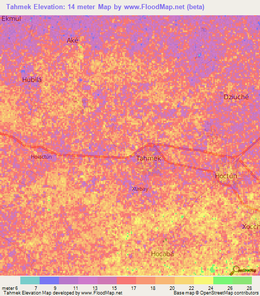 Tahmek,Mexico Elevation Map