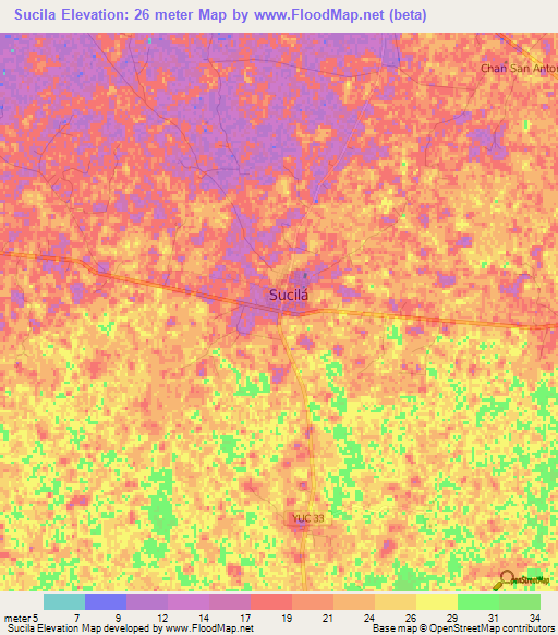 Sucila,Mexico Elevation Map