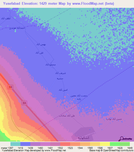 Yusefabad,Iran Elevation Map