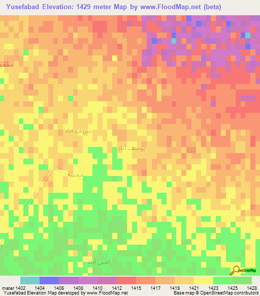 Yusefabad,Iran Elevation Map