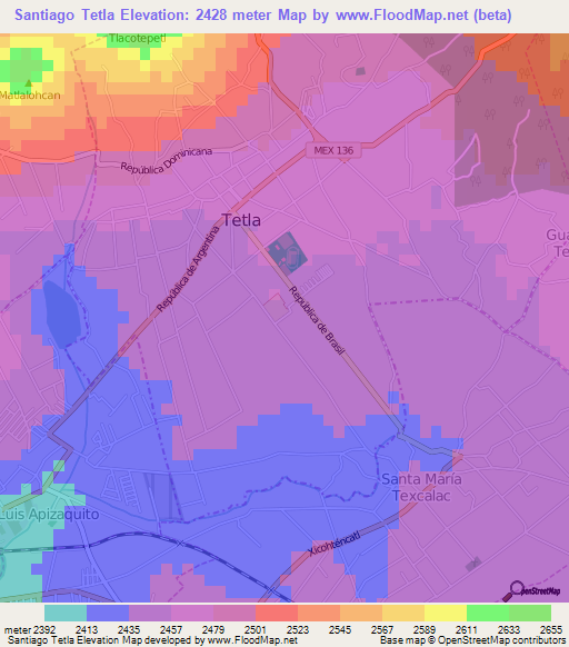 Santiago Tetla,Mexico Elevation Map