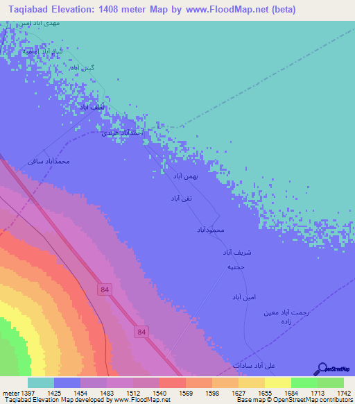 Taqiabad,Iran Elevation Map