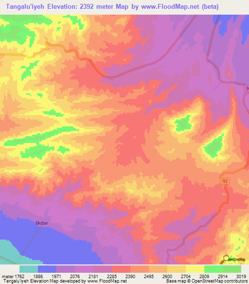 Tangalu'iyeh,Iran Elevation Map