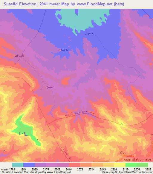 Susefid,Iran Elevation Map