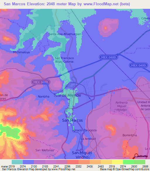 San Marcos,Mexico Elevation Map