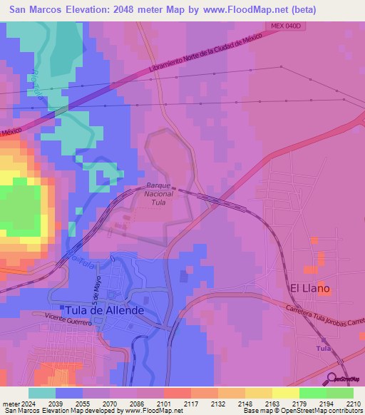 San Marcos,Mexico Elevation Map