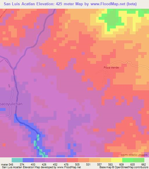 San Luis Acatlan,Mexico Elevation Map