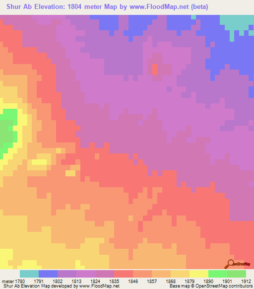 Shur Ab,Iran Elevation Map