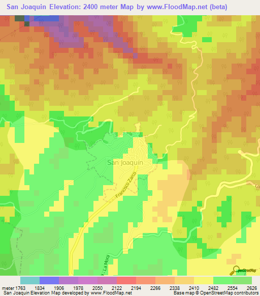 San Joaquin,Mexico Elevation Map