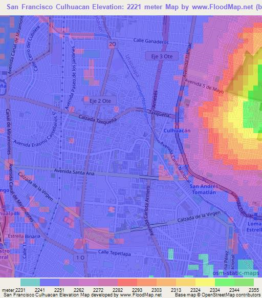 San Francisco Culhuacan,Mexico Elevation Map