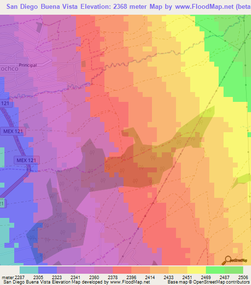 San Diego Buena Vista,Mexico Elevation Map