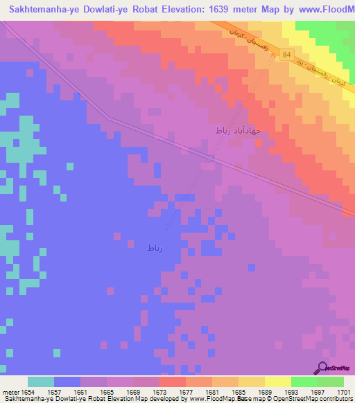 Sakhtemanha-ye Dowlati-ye Robat,Iran Elevation Map