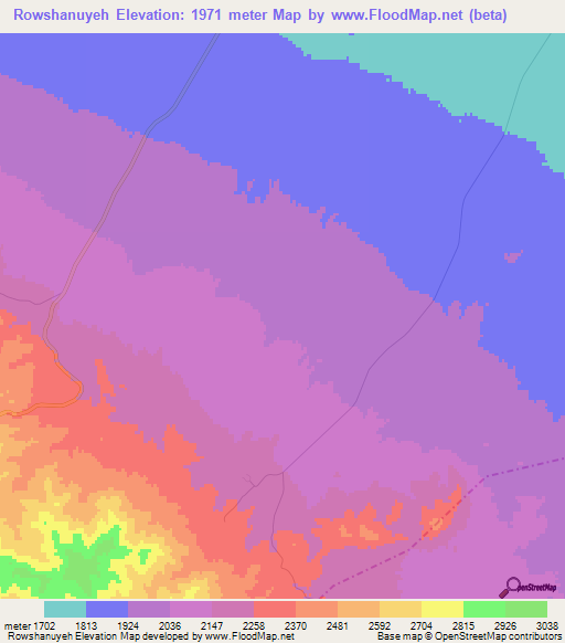 Rowshanuyeh,Iran Elevation Map