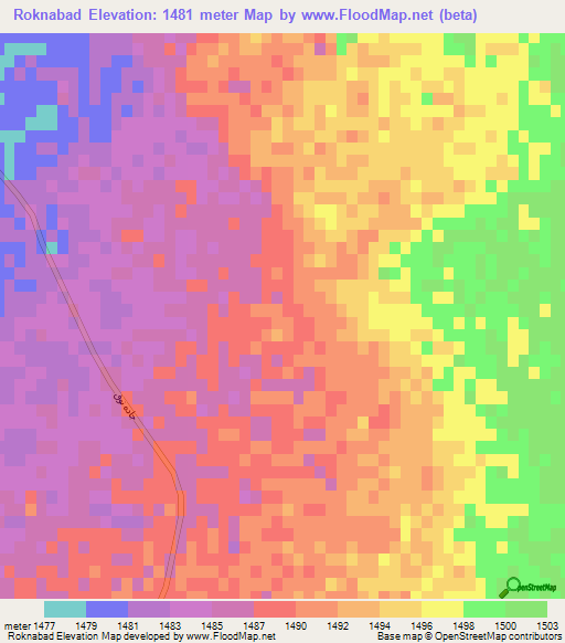 Roknabad,Iran Elevation Map