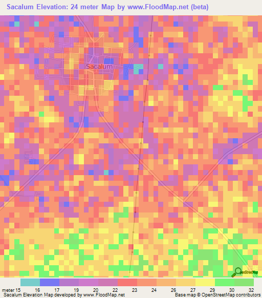 Sacalum,Mexico Elevation Map