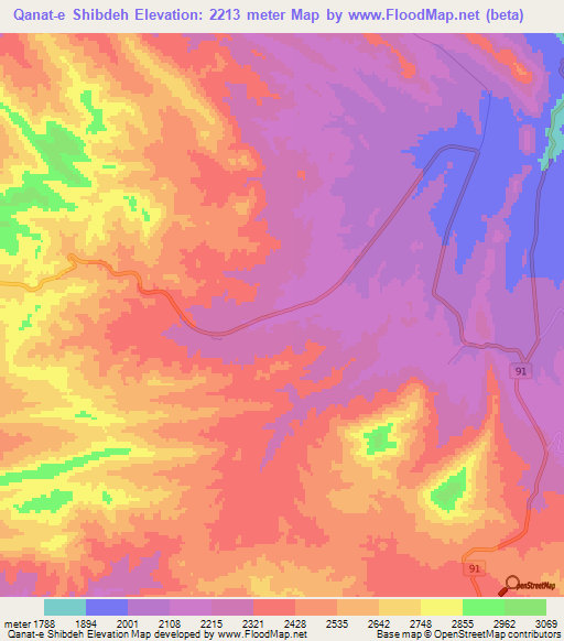 Qanat-e Shibdeh,Iran Elevation Map